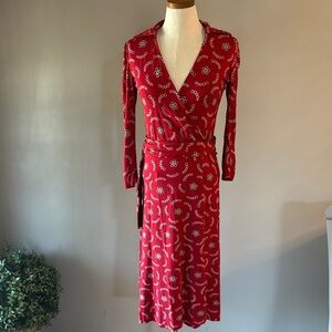 Mango Red Long Sleeve Wrap Dress
